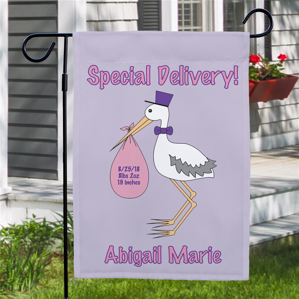 Special Delivery Baby Girl Announcement Garden Flag 83036972