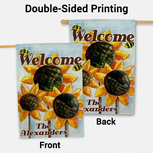 Personalized Sunflower Welcome House Flag | Personalized House Flags