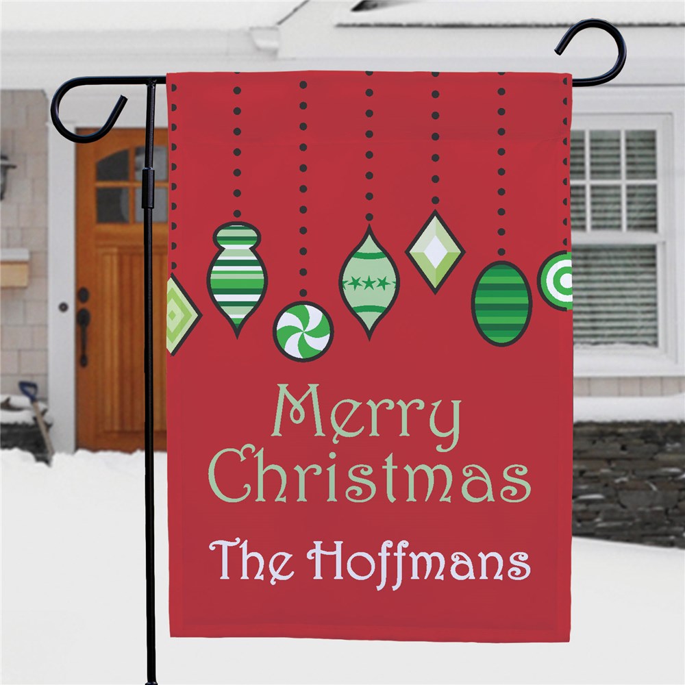 Personalized Holiday Ornaments Garden Flag | Personalized Christmas Flags