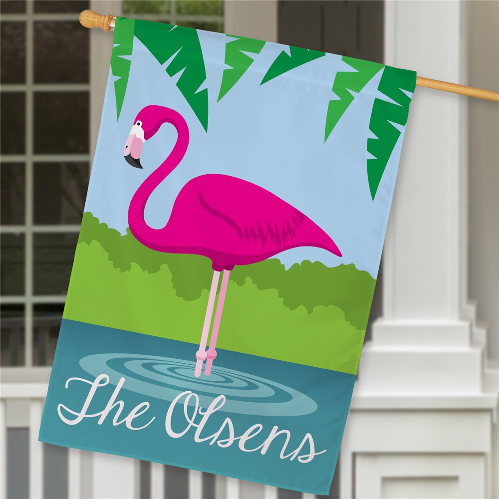 Personalized Pink Flamingo House Flag | Personalized House Flags