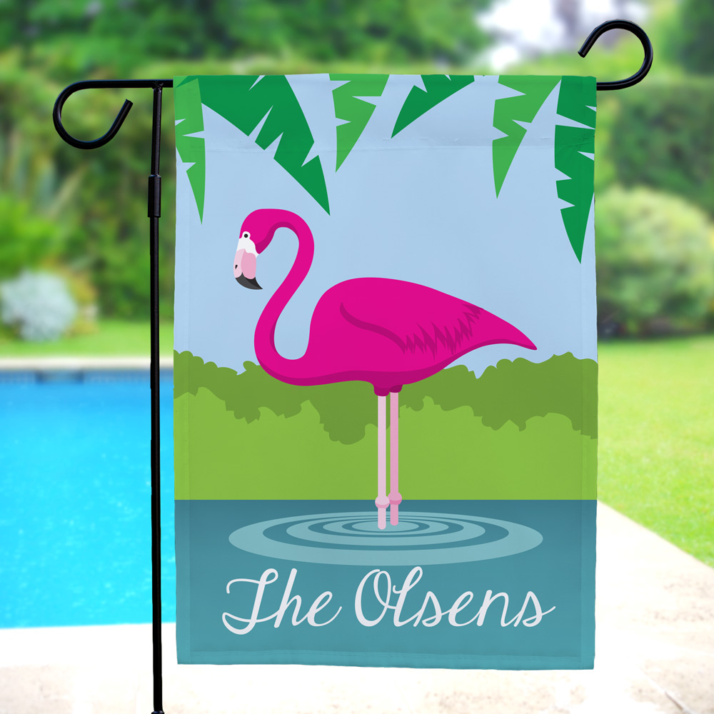 Personalized Pink Flamingo Garden Flag | Personalized Garden Flags