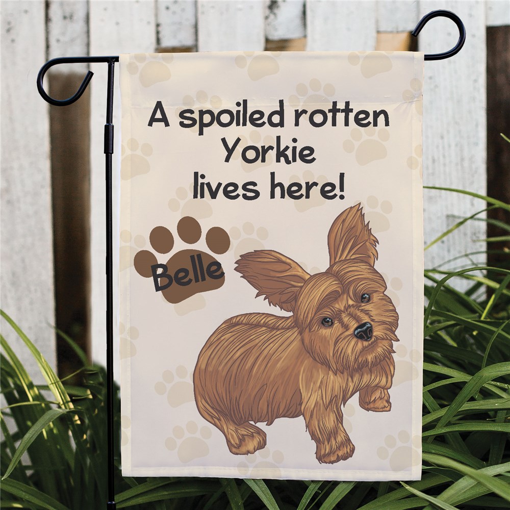 Personalized Yorkie Spoiled Here Garden Flag Yorkie Yard Flag