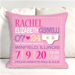 Personalized Girl Birth Announcement Throw Pillow | Personalized Baby Gifts