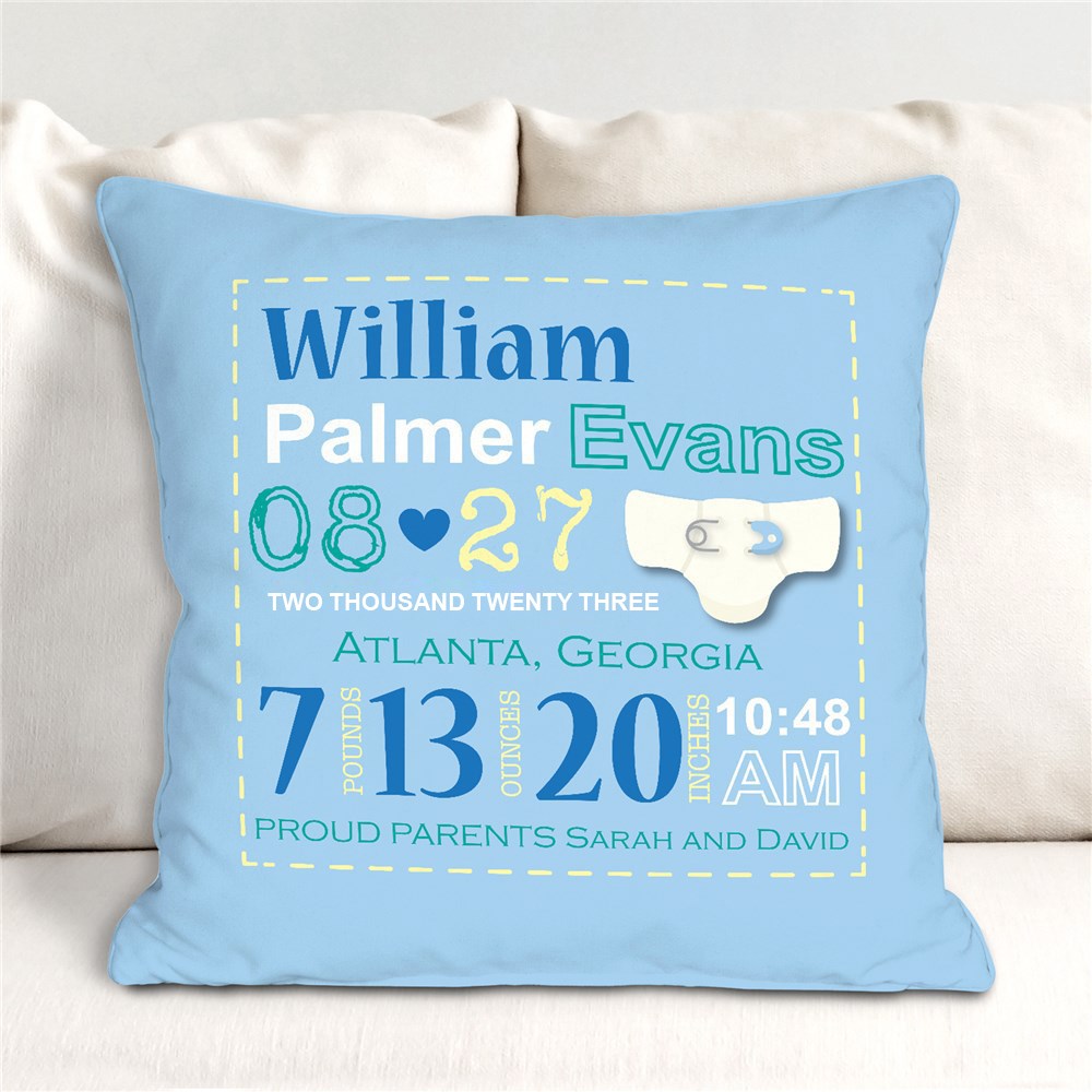 Personalized Boy Birth Announcement Throw Pillow | Personalized Baby Gifts