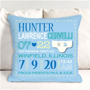 Personalized Boy Birth Announcement Throw Pillow | Personalized Baby Gifts