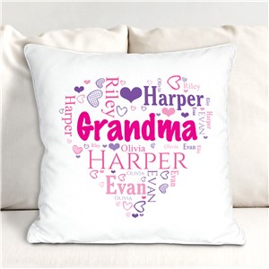 Grandma's Heart Word Art Throw Pillow | Personalized Gifts For Grandma