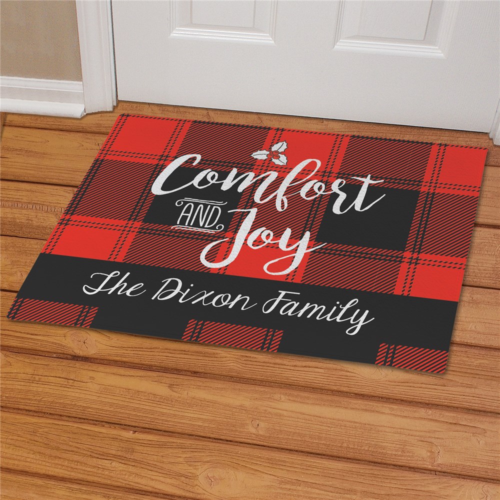 Personalized Buffalo Plaid Christmas Doormat | Personalized Christmas Doormat 