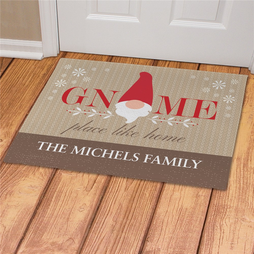Personalized Gnome Place Like Home Doormat | Christmas Gnome Personalized Door Mats