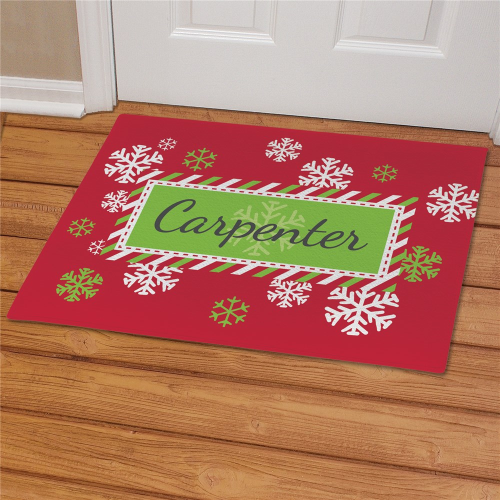 Snowflake Red and Green Personalized Christmas Doormat | Personalized Doormat