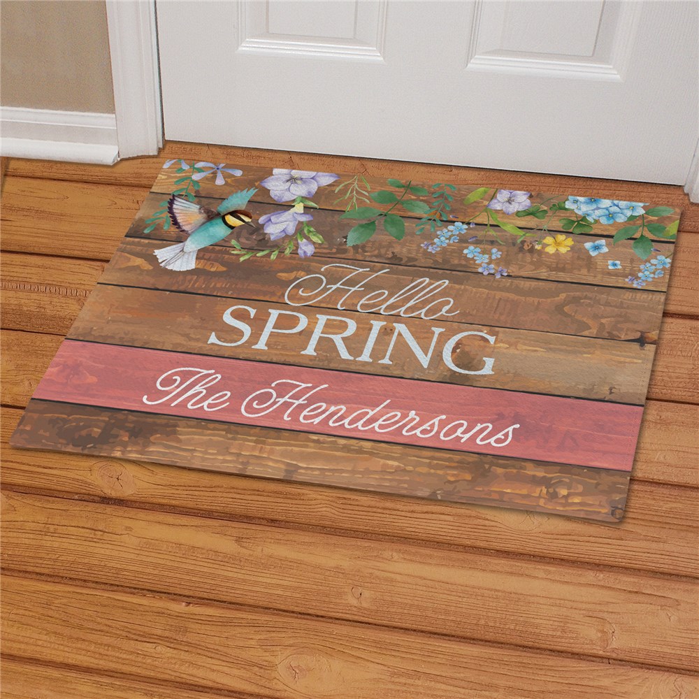 Hello Spring Wood Pallet Floral Personalized Doormat GiftsForYouNow