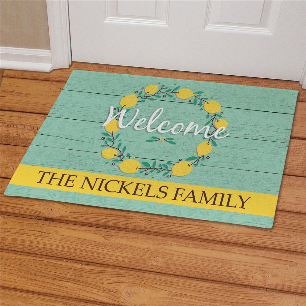 Teal Lemon Wreath Personalized Doormat GiftsForYouNow