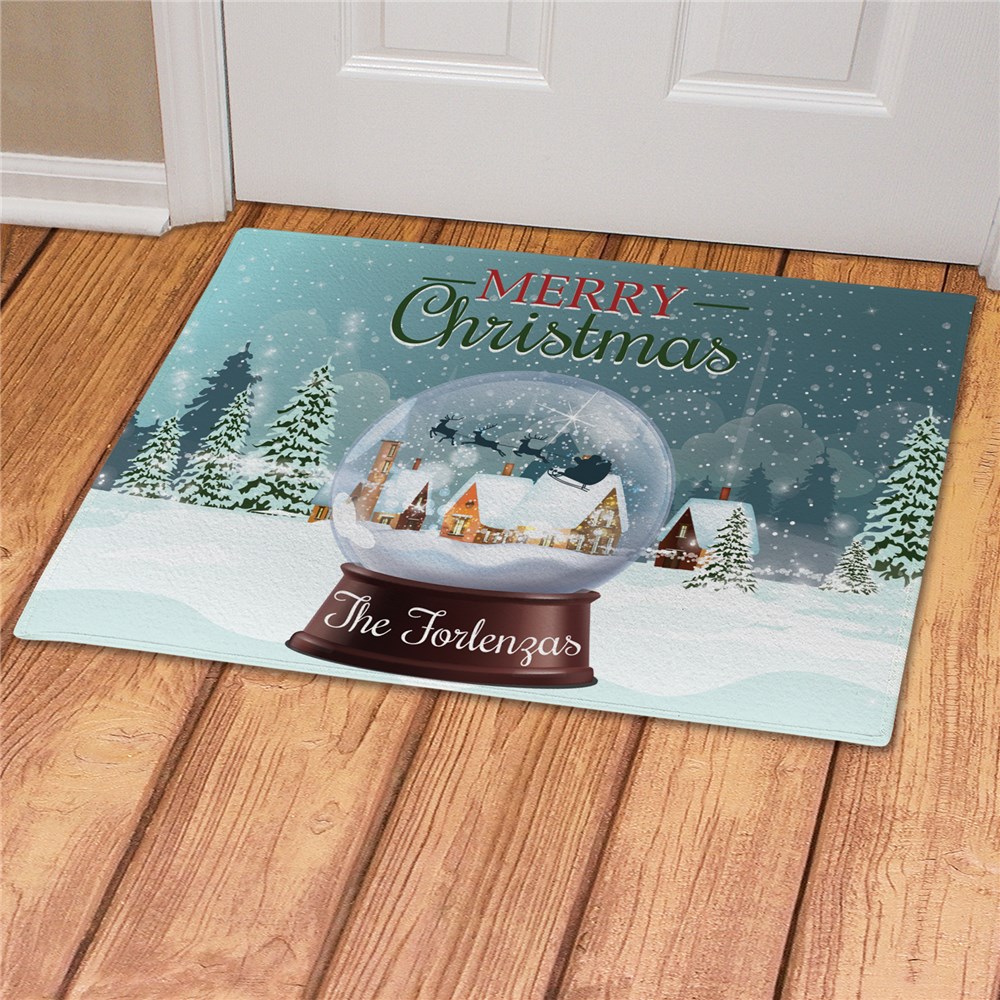 Personalized Merry Christmas Snow Globe Doormat