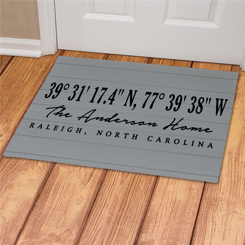 Personalized Coordinates with Gray Wood Doormat GiftsForYouNow