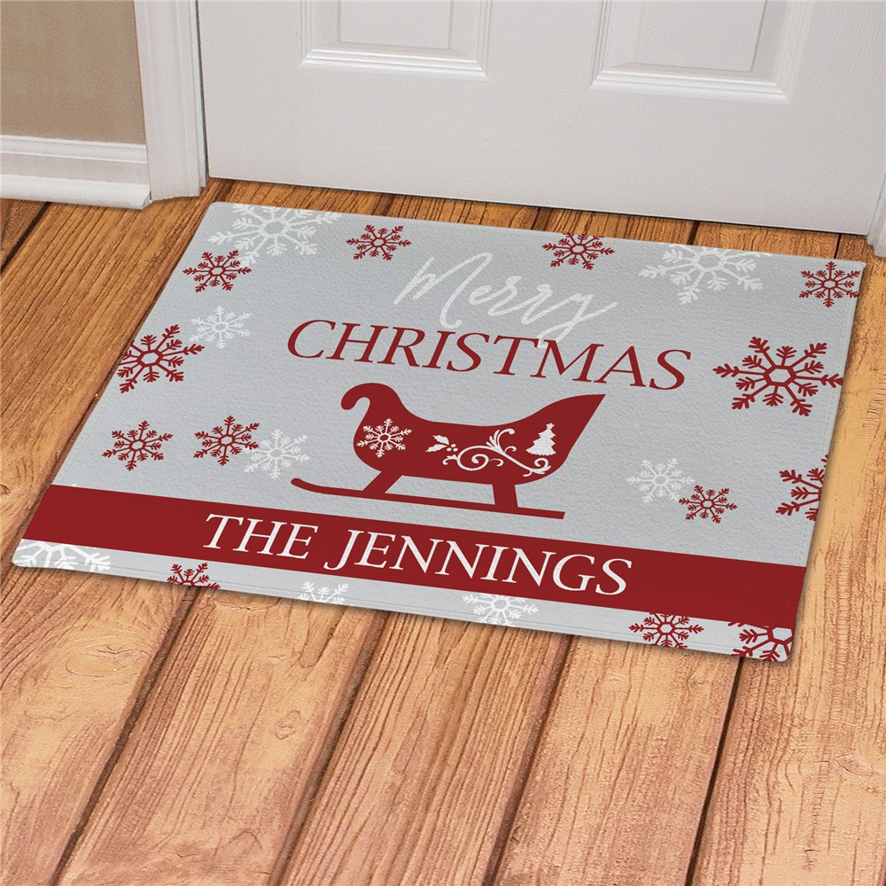 Personalized Merry Christmas Sleigh Doormat