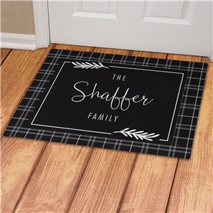 Personalized Black & White Plaid Doormat