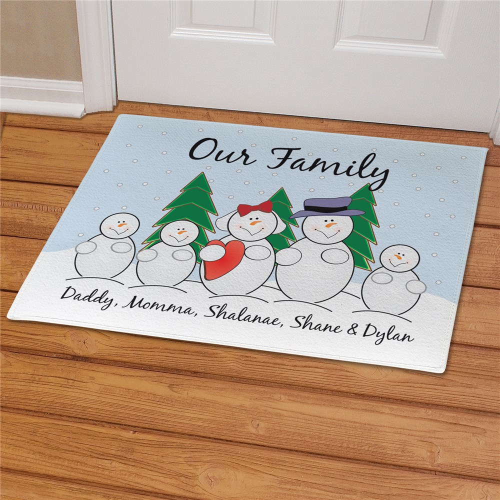 Personalized Snow Family Doormat Winter Mat with Custom Message