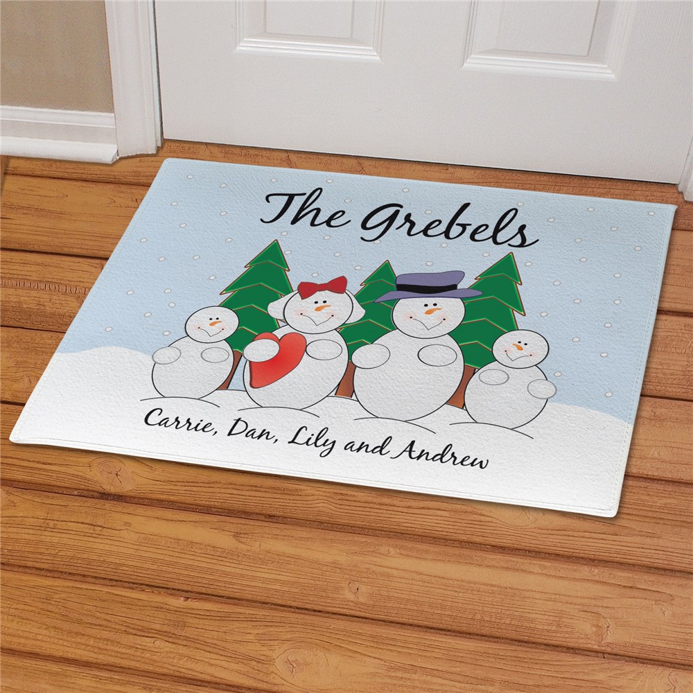 Personalized Snow Family Doormat Winter Mat with Custom Message