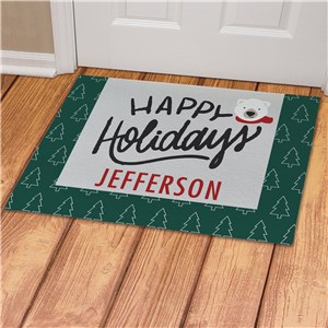 Personalized Happy Holidays Bear & Trees Doormat 831215467X