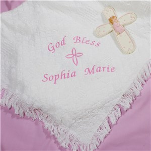 Embroidered God Bless Baby Girl Afghan | Personalized Baby Blankets