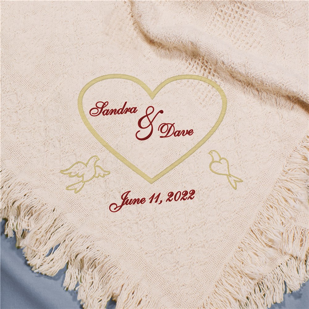 Embroidered Wedding Heart Afghan | Personalized Wedding Gifts