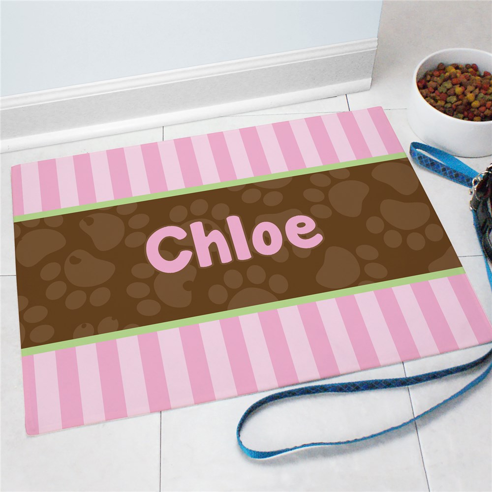 Personalized Modern Stripes Dog Food Mat | Personalized Doormats