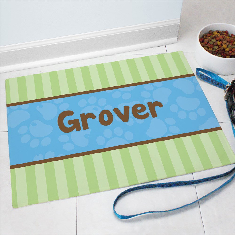 Personalized Modern Stripes Dog Food Mat | Personalized Doormats