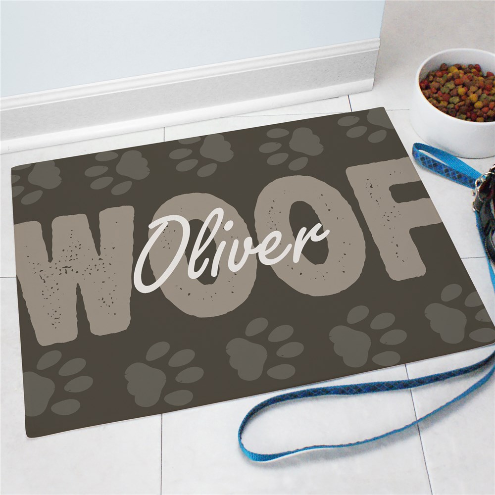 Personalized Woof Pet Food Mat GiftsForYouNow