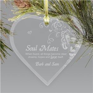 Engraved Soul Mates Glass Heart Ornament | Personalized Couples Ornament