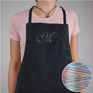 Embroidered Initial Apron with Rainbow Thread