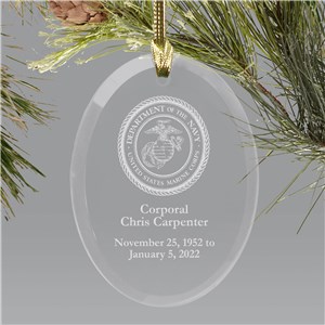 U.S. Marines Memorial Engraved Ornament | Oval Glass | Memorial Ornaments