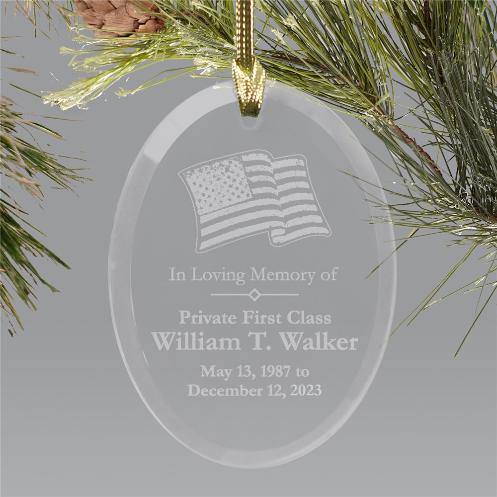 In Loving Memory Personalized Military Memorial Glass Ornament | Memorial Ornaments