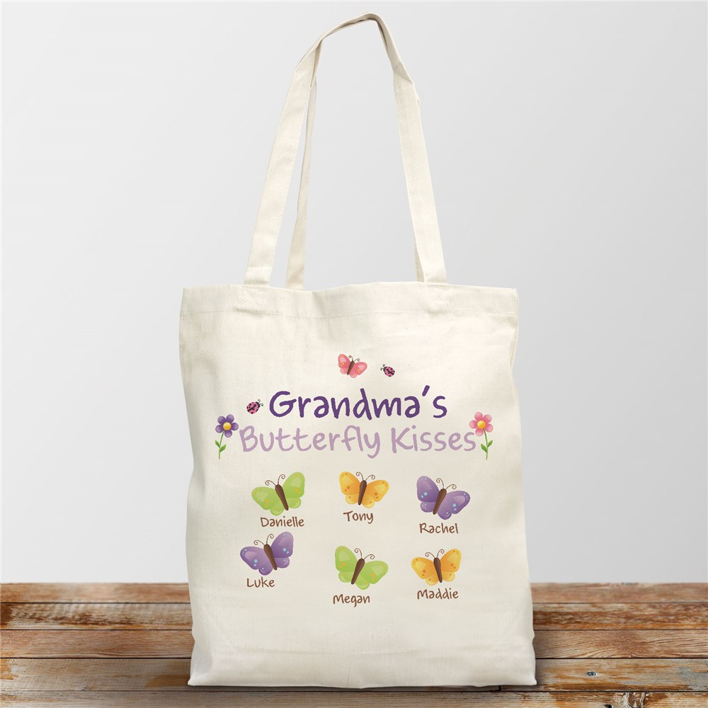 Butterfly Kisses Personalized Canvas Tote Bag | Grandma Gifts