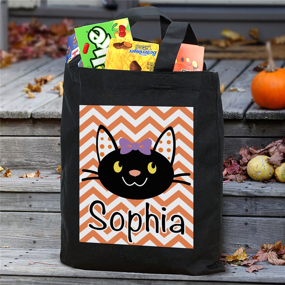 Black Cat Personalized Trick or Treat Bag | Personalized Trick-Or-Treat Bags