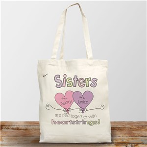 Hearts Strings Sisters Personalized Totebag | Personalized Sister Gifts