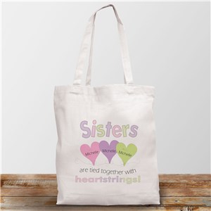 Personalized Heart Strings Sisters White Tote Bag 84092WH