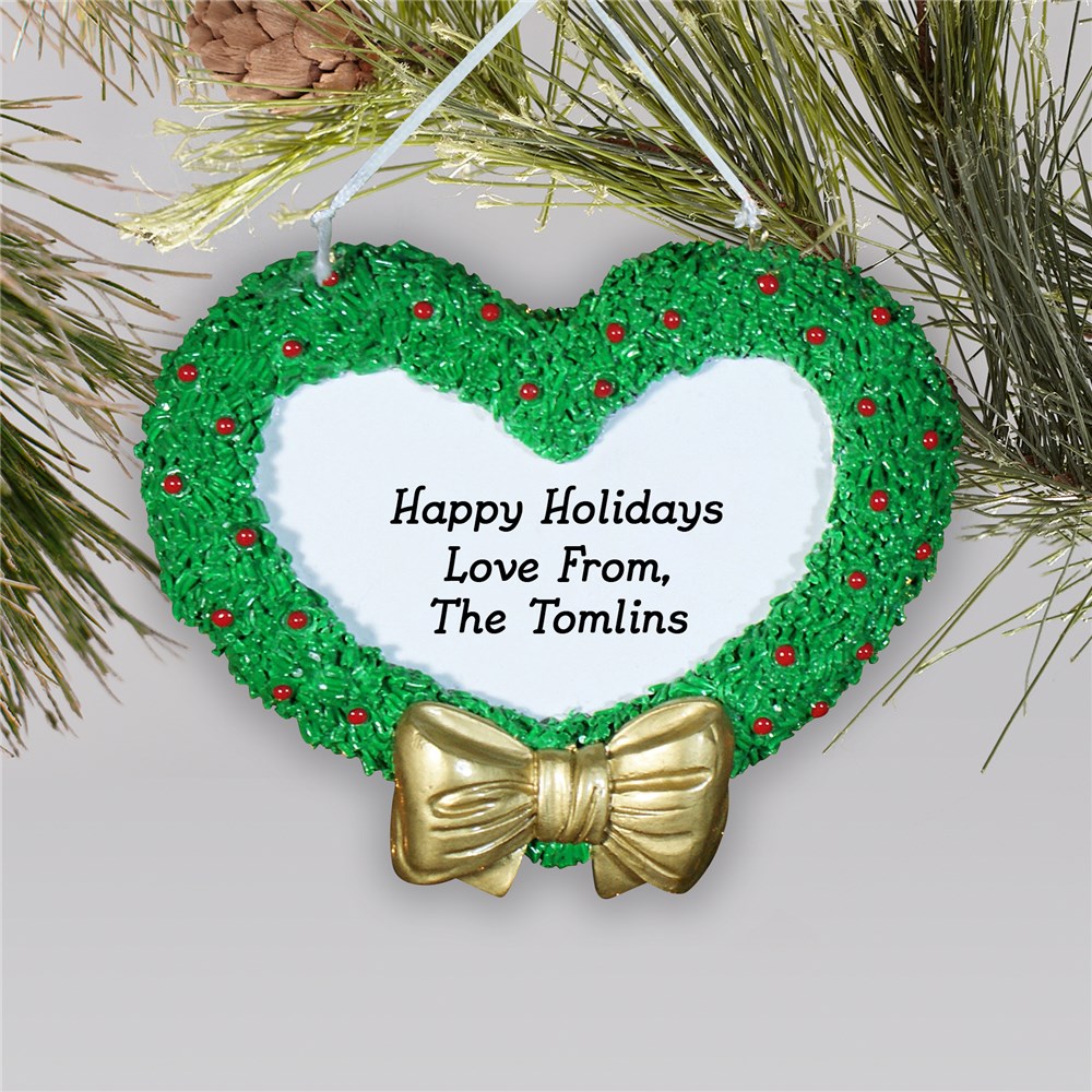 Engraved Christmas Wreath Heart Ornament | Personalized Ornament