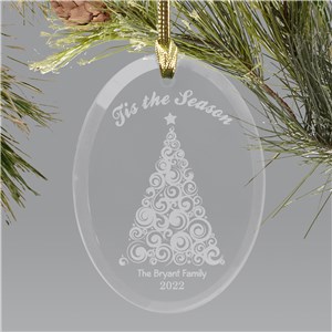 Engraved Tis The Season Oval Glass Ornament | Personalized Ornament
