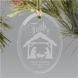 Engraved Nativity Oval Glass Ornament | Personalized Christmas Ornament
