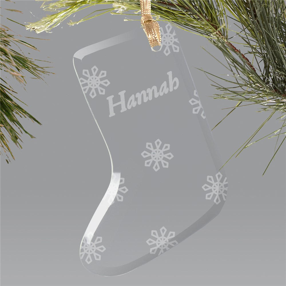 Engraved Snowflake Glass Stocking Ornament | Kids Christmas Ornaments