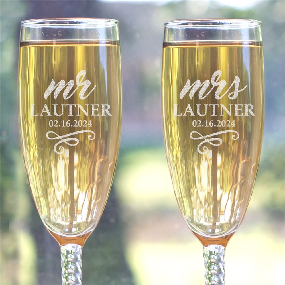 Engraved Mr & Mrs Flutes | Personalized Wedding Gifts for Couple