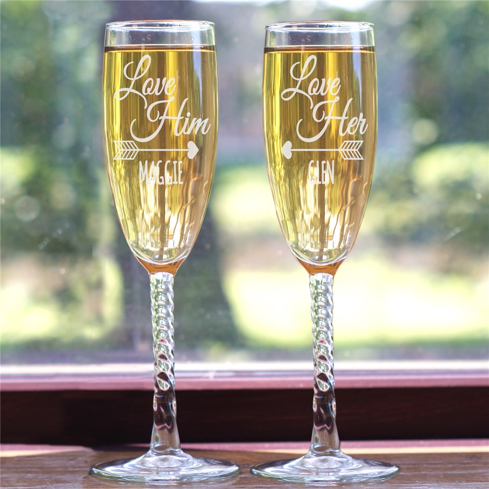 Engraved Love You Flute Set | Personalized Wedding Gifts
