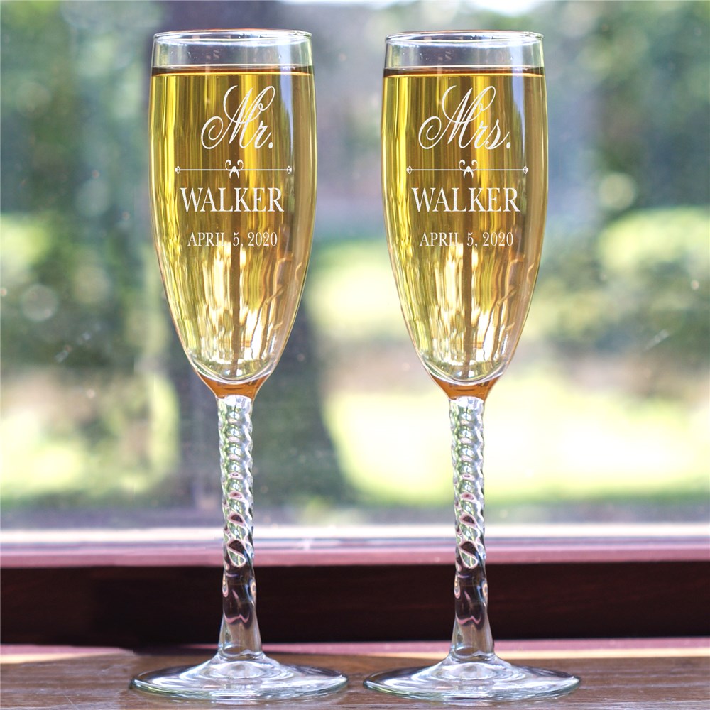 Engraved Mr and Mrs Glass Flutes GiftsforYouNow