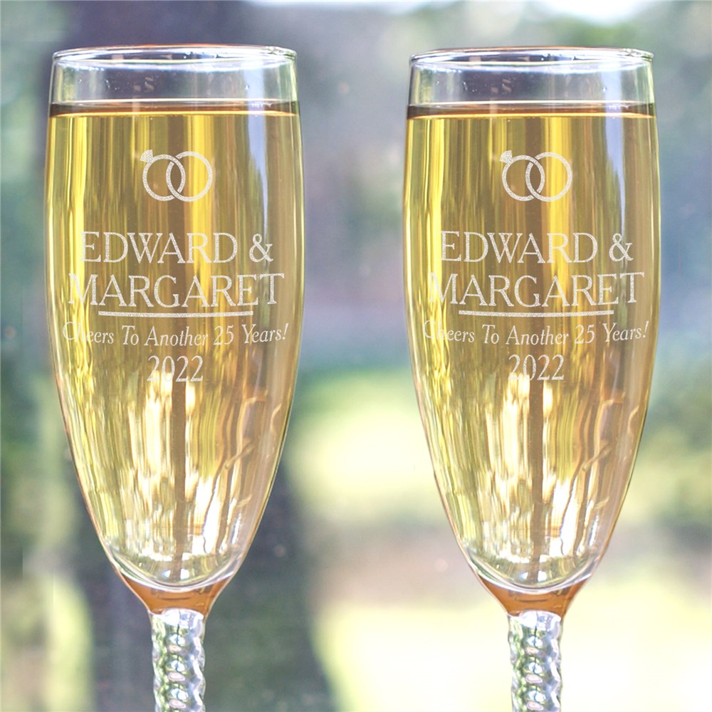 Engraved Wedding Rings Toasting Flutes GiftsForYouNow