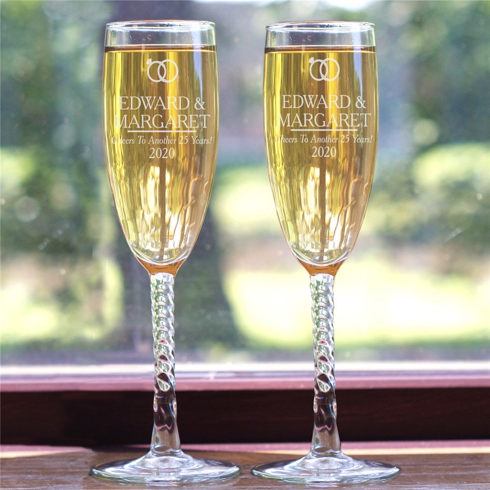 Engraved Wedding Rings Toasting Flutes GiftsForYouNow