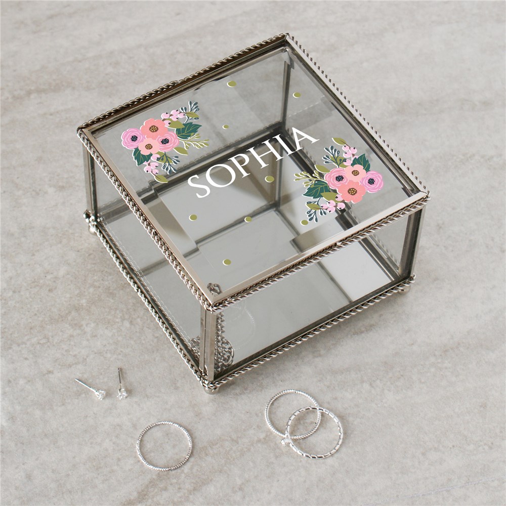 Personalized Floral Name Jewelry Box | Personalized Jewelry Box