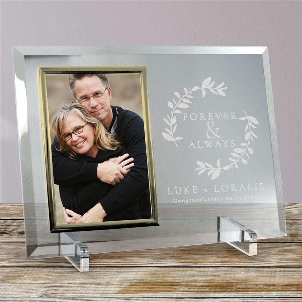 Customized Glass Picture Frames | Gold Trim Anniversary Frame