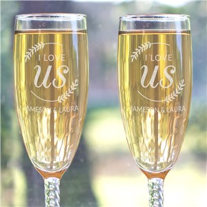 Engraved I Love Us with Branches Toasting Flute