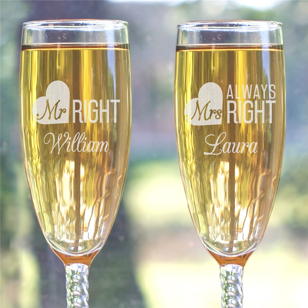 Engraved Mr. & Mrs. Right Toasting Flute Set