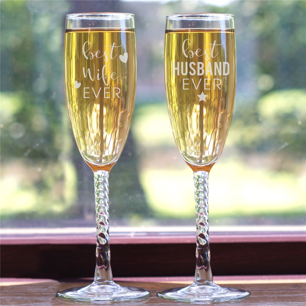 Engraved Best Wife or Husband Ever Toasting Flute
