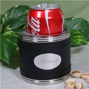 Black Leather Personalized Can Cooler | Groomsmen Gifts